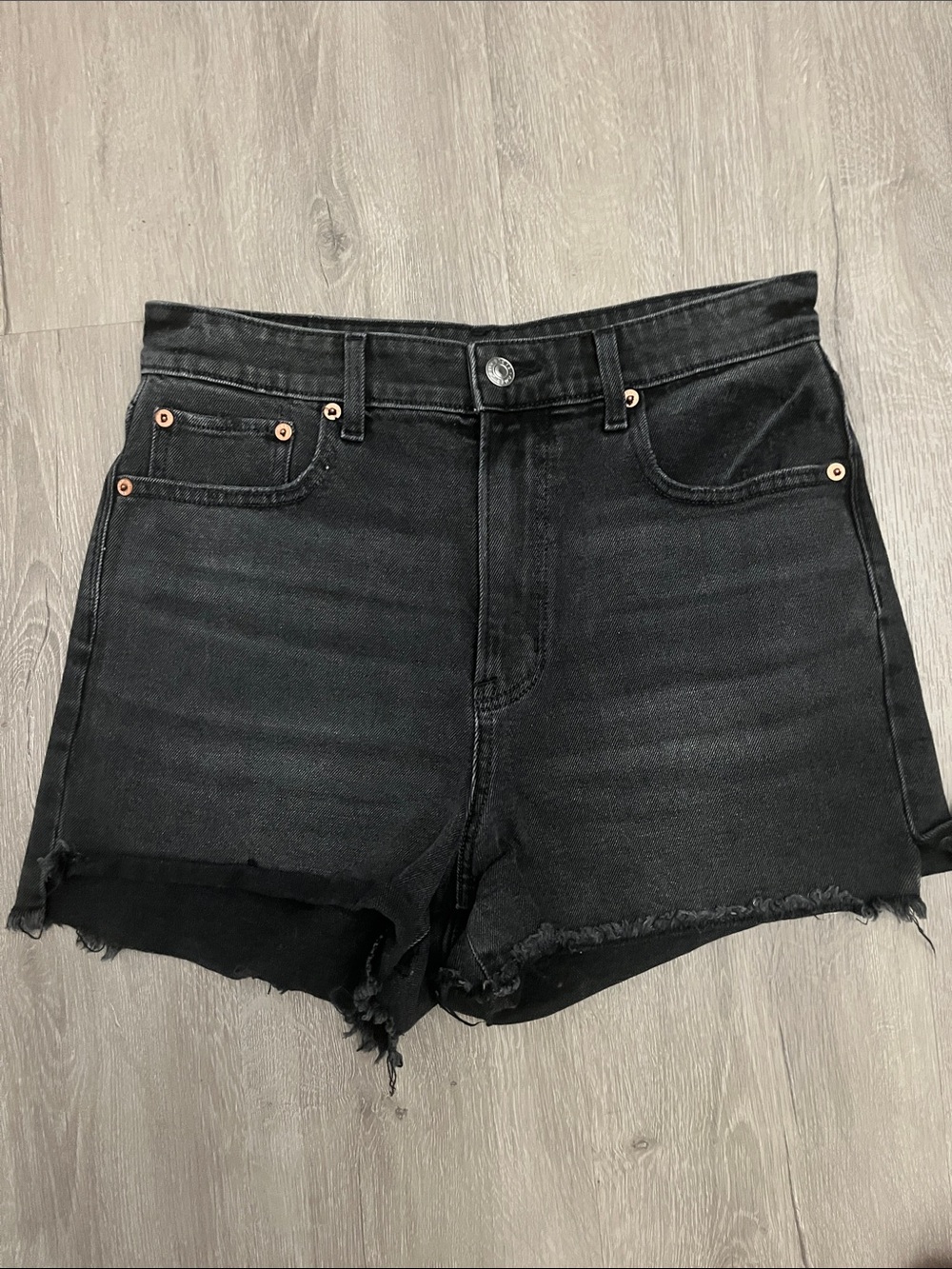 American Eagle Outfitters Black High-Rise Cutoff Denim Shorts